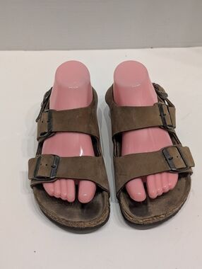 Birkenstock Women's 37/6 Milano Brown Leather Buckle Straps Sandals